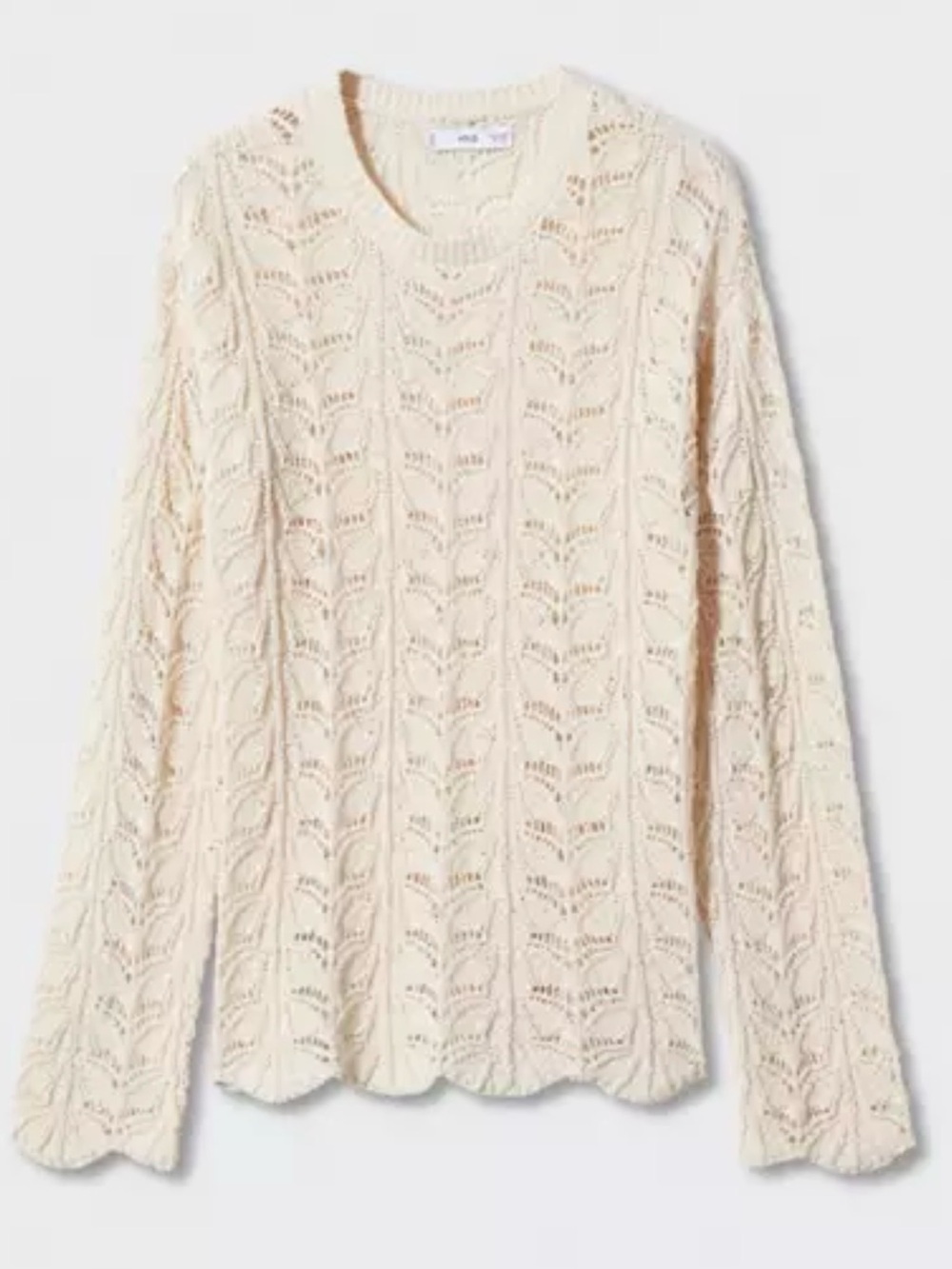 Mango scalloped Cream Open-Knit Crewneck Sweater - size Medium